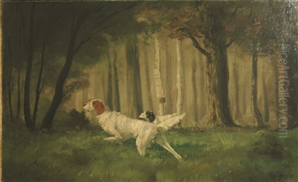 Pointers In A Meadow Oil Painting by Henry T(urner) Bailey