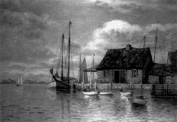 Harbor Oil Painting by Henry T(urner) Bailey