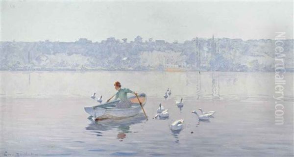 Rowing On A Summer Lake Oil Painting by Ernst Baillet