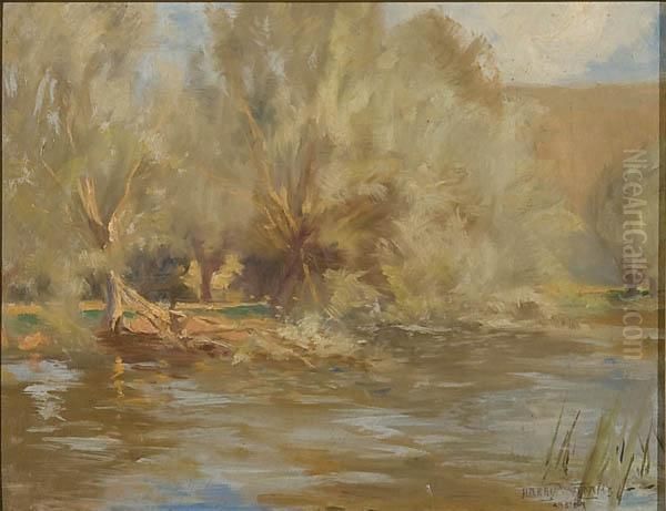 River Landscape Oil Painting by Harry William Adams