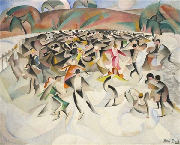 Patinage Au Bois De Boulogne Oil Painting by Alice Bailly