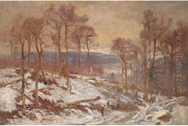 Winter Landscape In The Teme Valley Oil Painting by Harry William Adams