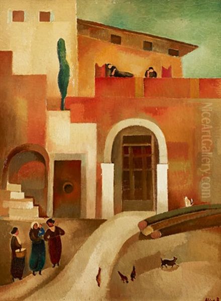 Paysage D'italie Iv: Interieur De Cour A Torbole (lac De Garde) Oil Painting by Alice Bailly