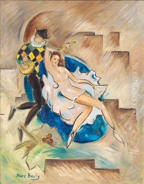 Danseuse Avec Arlequin Oil Painting by Alice Bailly