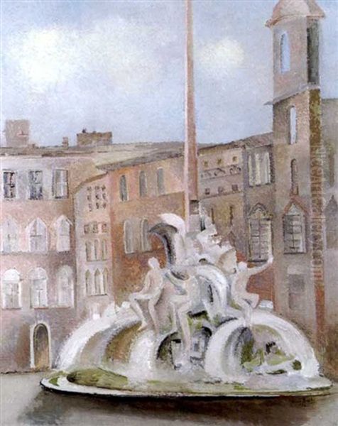 Rome: Fontaine De La Place Navonne Oil Painting by Alice Bailly