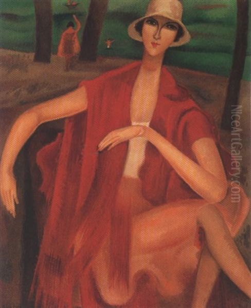 Femme En Rouge Oil Painting by Alice Bailly