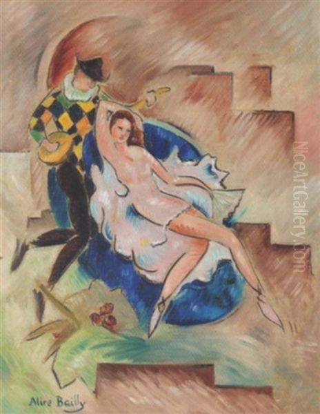 Tanzerin Mit Harlekin Oil Painting by Alice Bailly