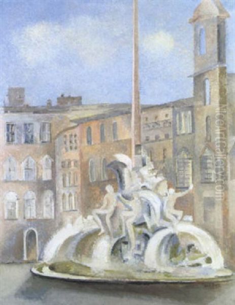 Fontaines De La Place Navone A Rome Oil Painting by Alice Bailly