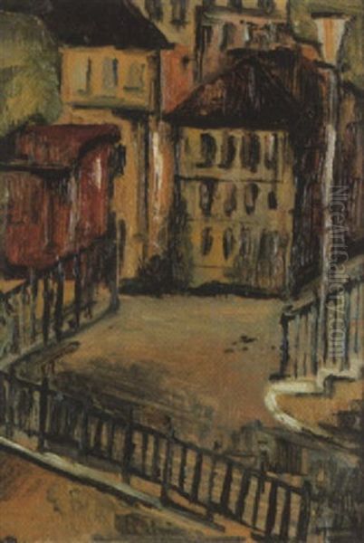 Stadtlandschaft Mit Hausern, Strassenlaterne Und Gitter Oil Painting by Alice Bailly