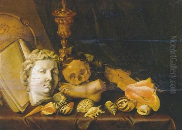 A Vanitas Still Life With A Globe, A Manuscript And Other Objects On A Draped Table By A Curtain Oil Painting by David Bailly