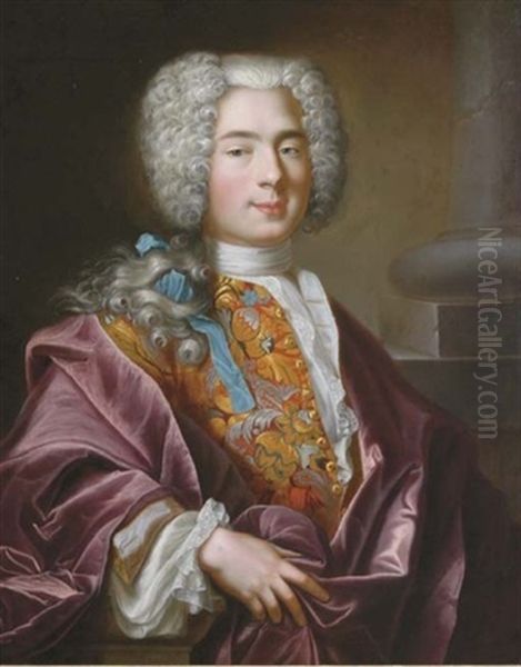 Portrait Of Nicolaus Deucher In An Embroidered Vest And Plum Silk Cloak Oil Painting by Nicolas Bailly