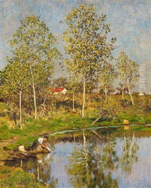 Wascherin Am See Oil Painting by Marcel Adolphe Bain