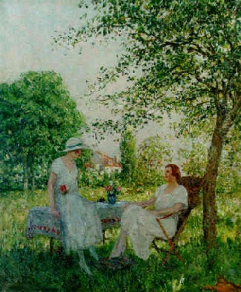 Summer In The Garden Oil Painting by Marcel Adolphe Bain