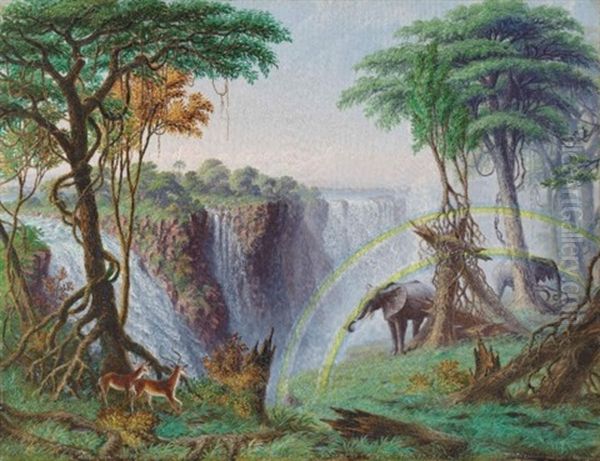 The Mosi-o-a-tunya (smoke Resounding) Or Victoria Falls Of The Zambesi River, Latitude 17.55.4 South Oil Painting by John Thomas Baines