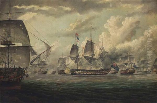 H.m.s. Bellerophon Leading The Bombardment Of The Syrian Fortress Of Acre On 3 November 1840 Oil Painting by John Thomas Baines