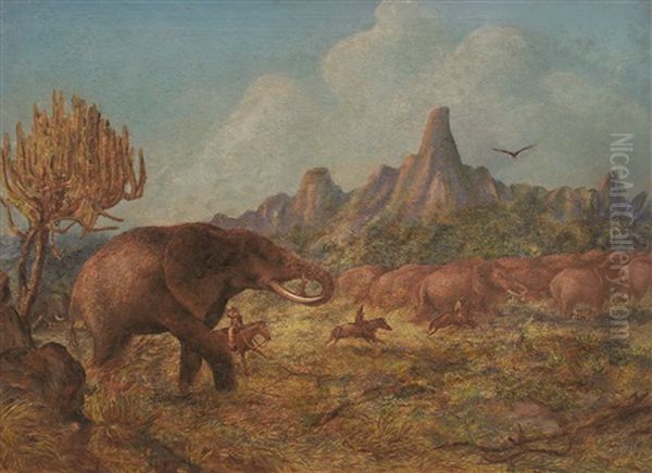 Elephant Hunting Near Mangwe River, Matabililand Oil Painting by John Thomas Baines