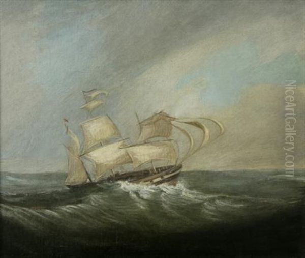 A Frigate In Stormy Waters, Table Bay Oil Painting by John Thomas Baines