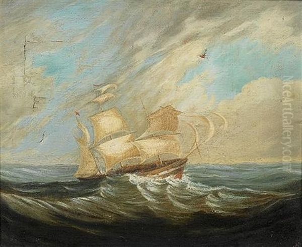 A Frigate In Stormy Waters, Table Bay Oil Painting by John Thomas Baines