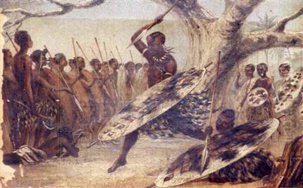 War Dance Of Emigrant Zulus Oil Painting by John Thomas Baines