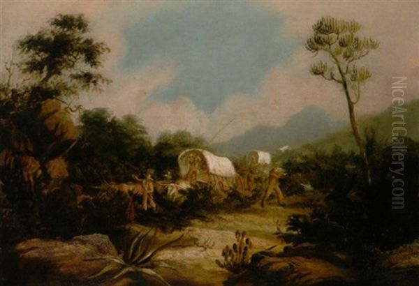 A Party Attacked By Kaffirs Between Beaufort And Grahamstown Oil Painting by John Thomas Baines