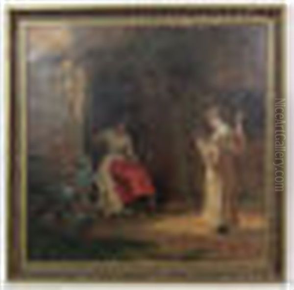 In Olde Days ' Ladies Skeining Wool Oil Painting by Nathaniel Hughes John Baird