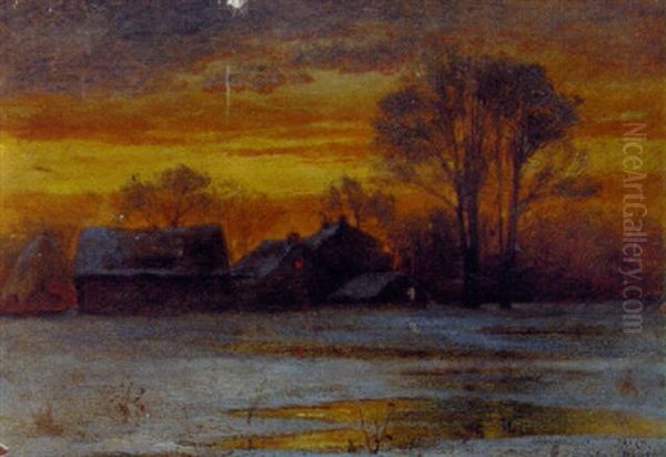 A Winter Sunset In France Oil Painting by Nathaniel Hughes John Baird