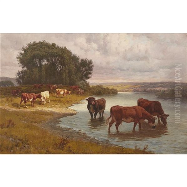 Cows Watering Oil Painting by William Baptiste Baird