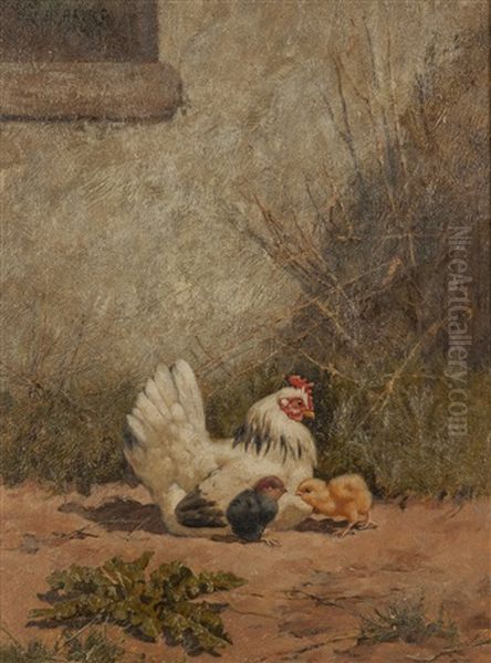 Hen With Chick (2) Oil Painting by William Baptiste Baird