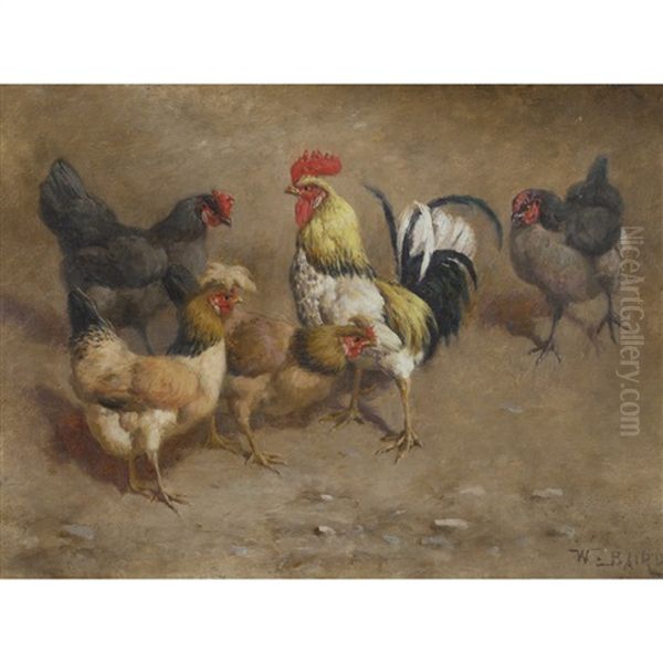 Hens In A Farmyard Oil Painting by William Baptiste Baird