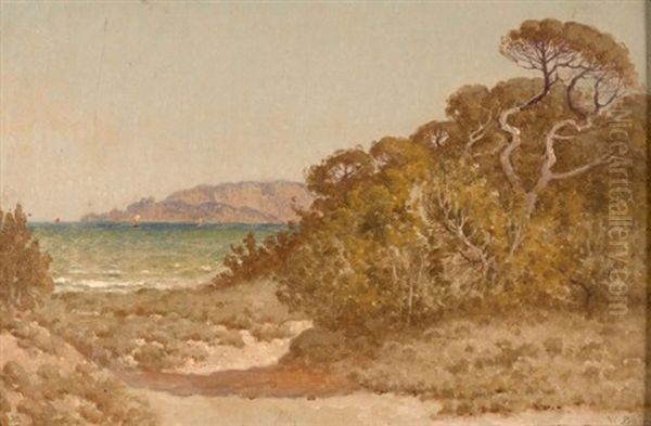 La Plage De Hyeres Et L'ile De Porquerolles Dans Le Lointain Oil Painting by William Baptiste Baird