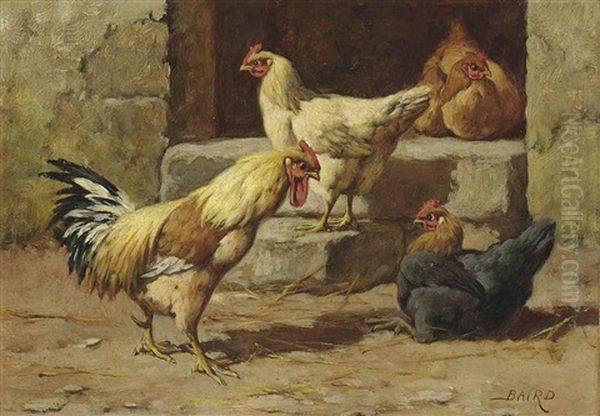 A Group Of Poultry (+ A Garden Corner; Pair) Oil Painting by William Baptiste Baird