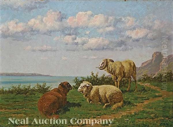 Sheep And Ram On A Hillside Oil Painting by William Baptiste Baird