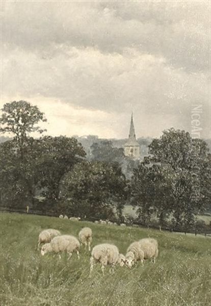 Sheep On Hampstead Heath Oil Painting by William Baptiste Baird