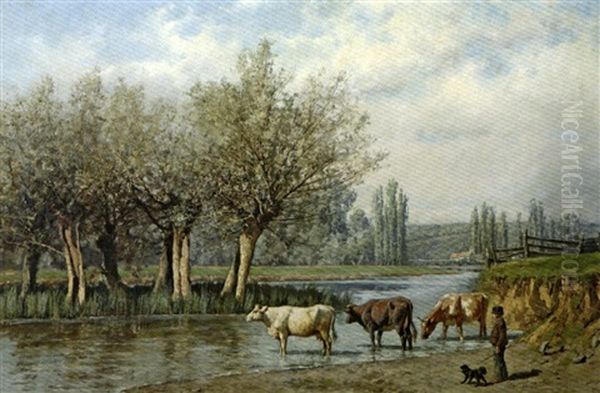 Troupeau En Bord De Riviere Oil Painting by William Baptiste Baird