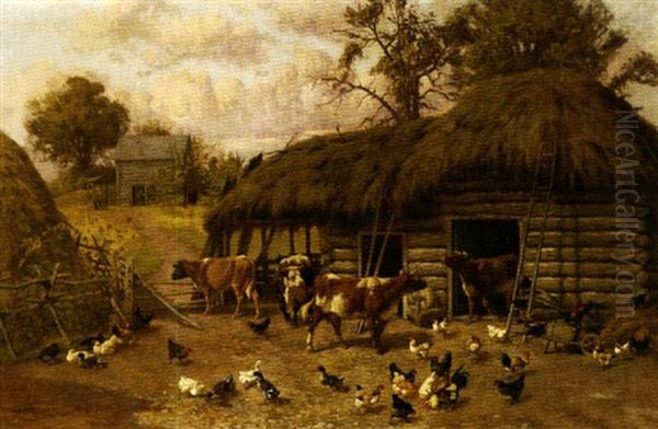 Barnyard Oil Painting by William Baptiste Baird