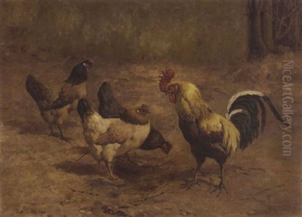 Chickens And A Rooster Oil Painting by William Baptiste Baird