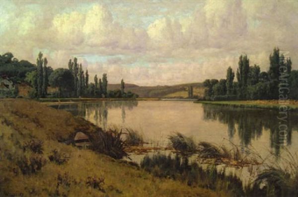 River Landscape, France Oil Painting by William Baptiste Baird