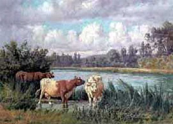 Cows By A Stream Oil Painting by William Baptiste Baird