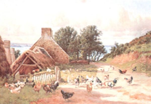 Chickens Near A Cottage Oil Painting by William Baptiste Baird