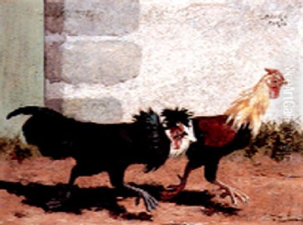 Cock Fighting Scene Oil Painting by William Baptiste Baird