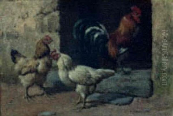 Rooster And Hens Oil Painting by William Baptiste Baird