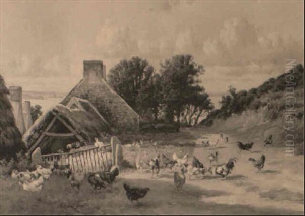 Poultry By A Coastal Farm Oil Painting by William Baptiste Baird