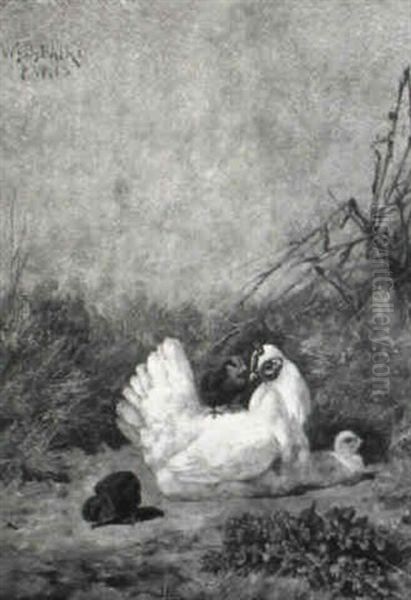 Mother Hen Tending Her New Chicks Oil Painting by William Baptiste Baird