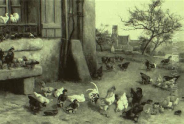 Poultry Yard Oil Painting by William Baptiste Baird