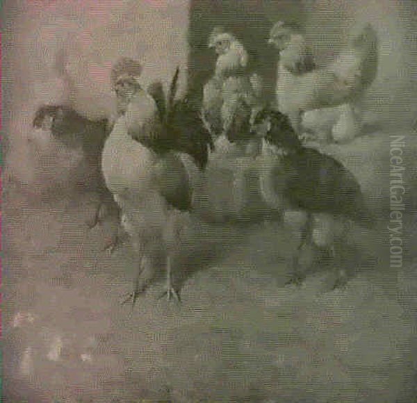 Chickens By A Step Oil Painting by William Baptiste Baird