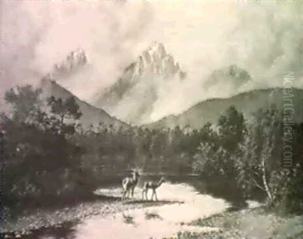 Deer In The High Sierras Oil Painting by William Baptiste Baird