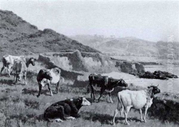 Cattle On Acoastal Landscape Oil Painting by William Baptiste Baird