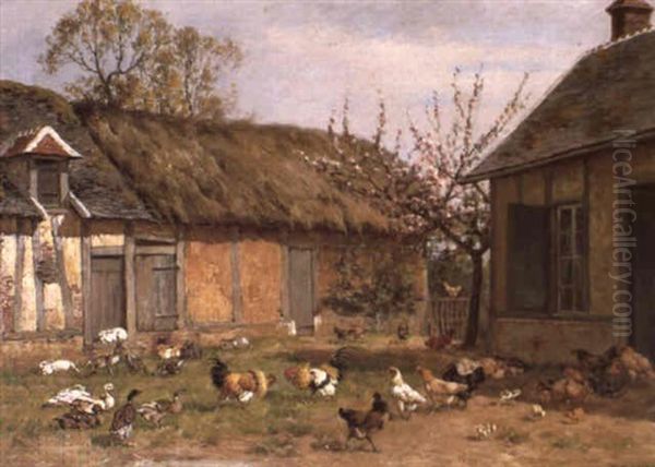 Poultry In A Farmyard Oil Painting by William Baptiste Baird