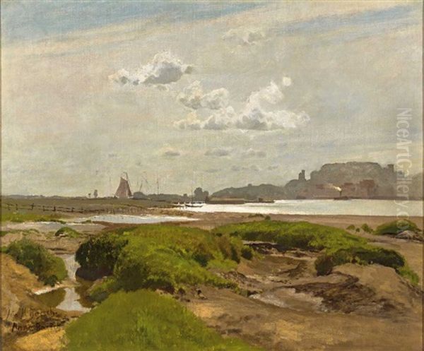 Flusslandschaft In Holland Im Morgendlichen Licht Oil Painting by Hermann Baisch