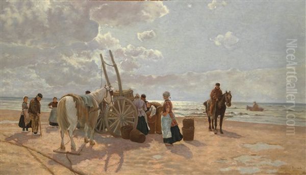 Fisherman On The Beach Oil Painting by Hermann Baisch